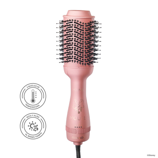 Cepillo Secador Minnie Mouse Disney Cosmos Rosette 2 en 1 – Seca, Alisa, Da Volumen y Controla el Frizz